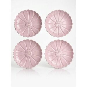 Martha Stewart Collection Macys Pink Daisy Embossed Flower Appetizer Plates Set4